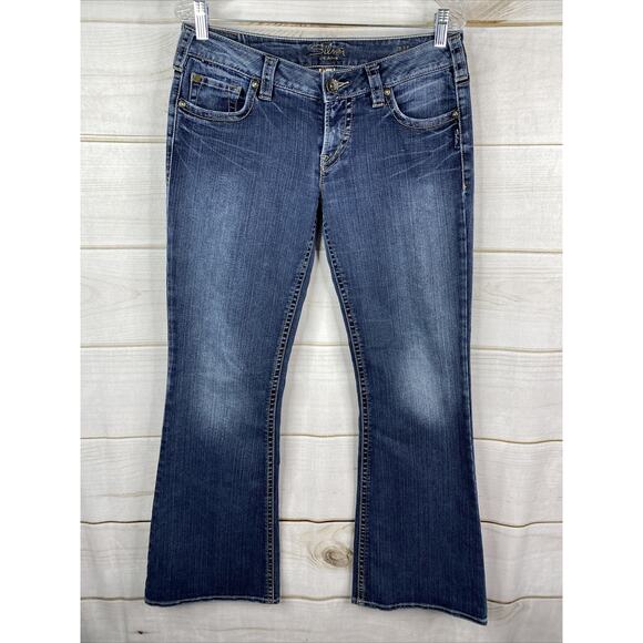 Silver Jeans Womens 30 Aiko Distressed Stretch Denim Medium Wash Boot Cut - Picture 1 of 11